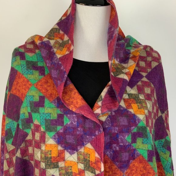 Bindya New York Cashmere Silk Multicolor Geometric Print Scarf Shawl - Picture 8 of 16